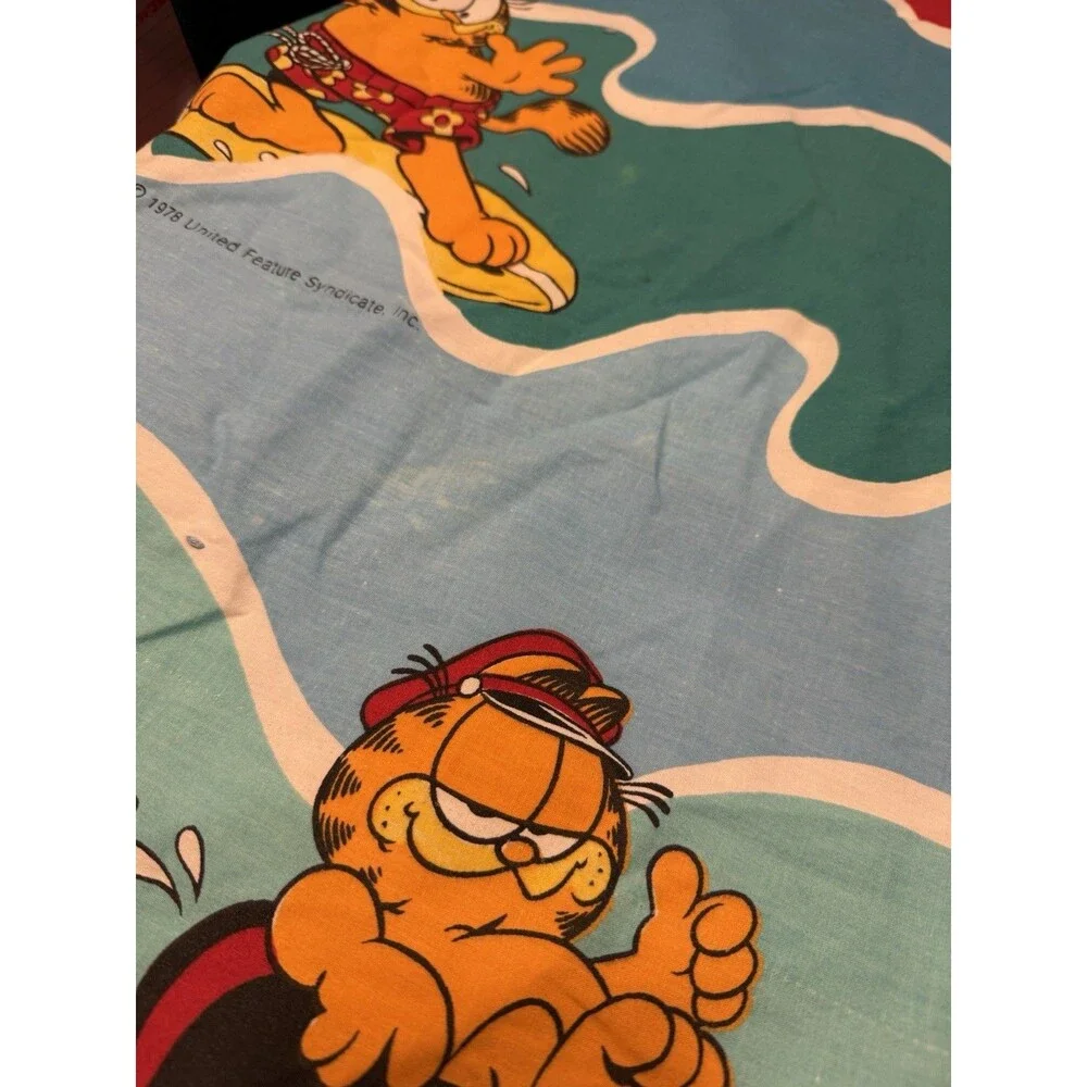 Vintage Garfield Cat Twin Quilted Homemade Comforter 62x88” 1978 **READ**